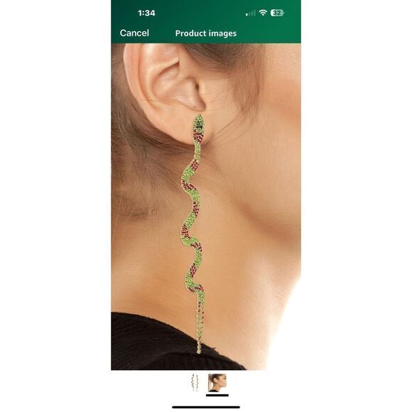 Betsy Johnson whimsical snake linear drop earrings, made with cut glass and gems - Picture 2 of 11